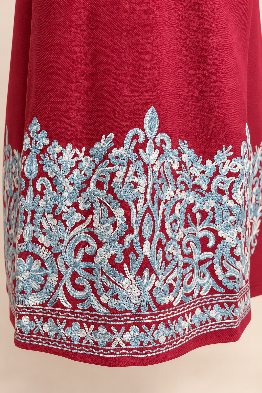 Kashmiri Rose Pink Aari Embroidered Pheran – Silver Elegance | Timeless Winter Wear | KOA Fashion