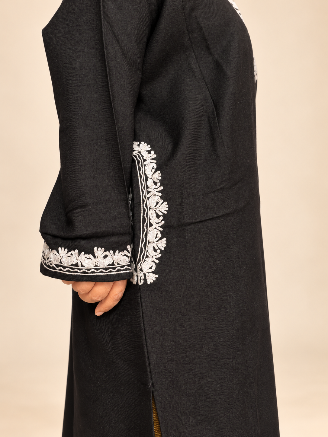 Ivory Embroidered Black Kashmiri Pheran | Timeless Ethnic Elegance | KOA Fashion