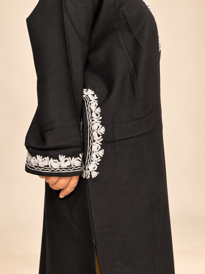 Ivory Embroidered Black Kashmiri Pheran | Timeless Ethnic Elegance | KOA Fashion